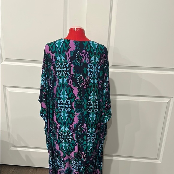Joan Rivers Blue Purple Resort Wear Vacation V-Neck Dolman Caftan Dress Size 1XP - Picture 5 of 8